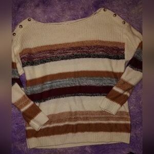 Striped Women's Sweater with Button Detail